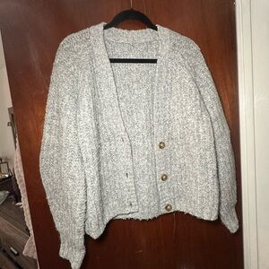 Chunky Knit Button-Front Women's Sweater Cardigan - Light Gray